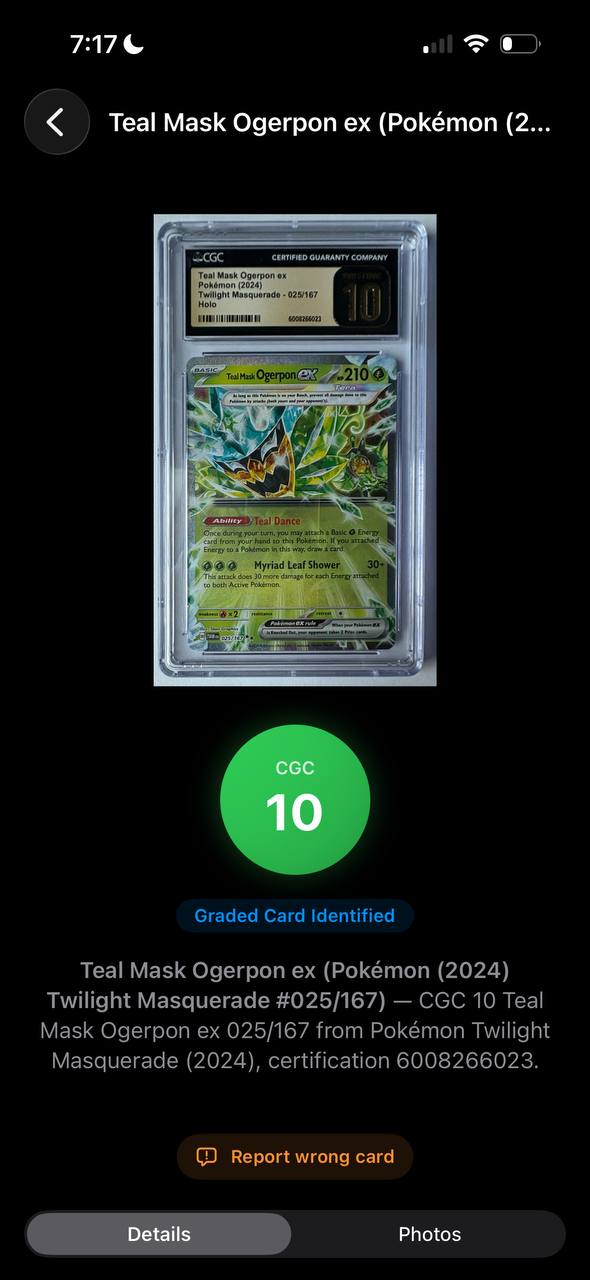 CGC 10 Ogerpon ex graded slab identified by SlabReady Slab Mode